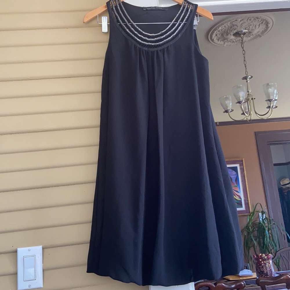 ZARA BEADED COLLAR BLACK SLEEVELESS TANK DRESS